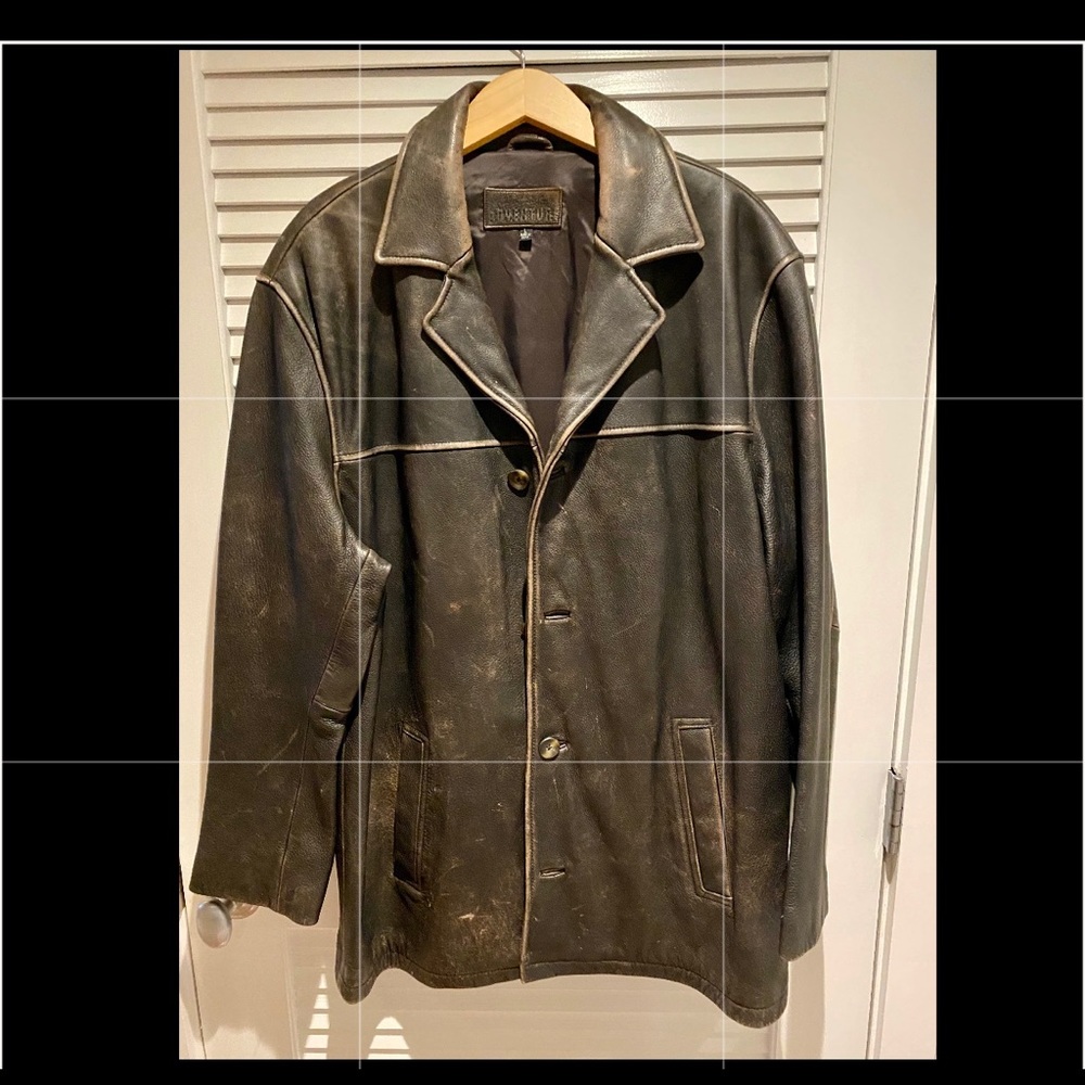 3/4 Button distressed leather driving coat.